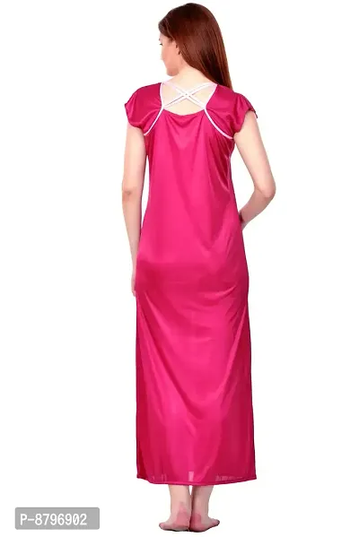 Attractive Onion Pink Satin Solid Nighty For Women-thumb4