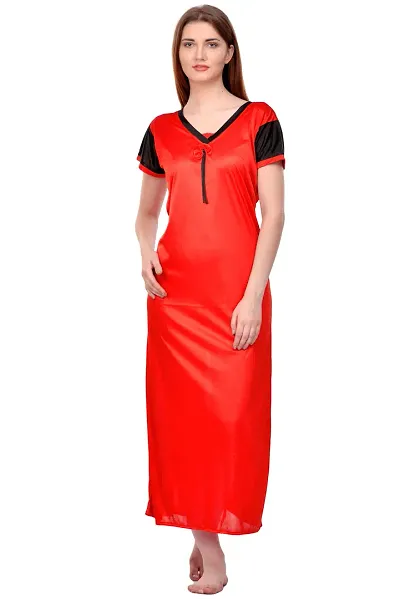 Attractive Satin Solid Nighty For Women