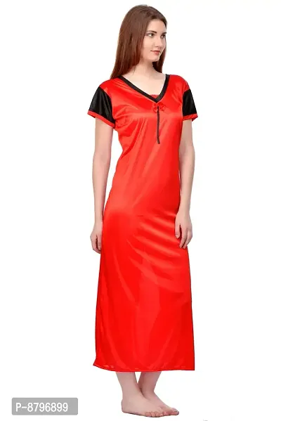 Attractive Red Satin Solid Nighty For Women-thumb2