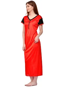 Attractive Red Satin Solid Nighty For Women-thumb2