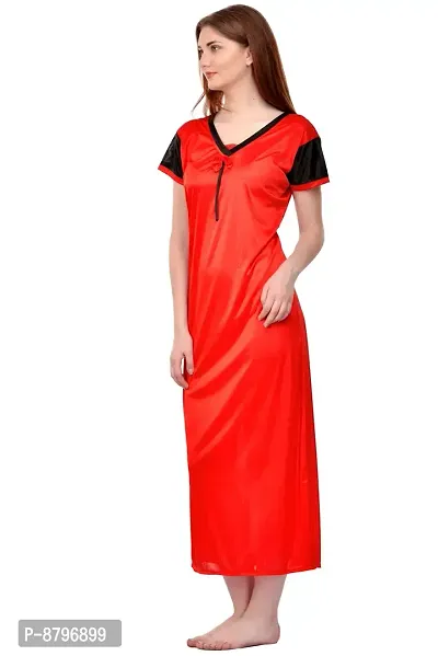 Attractive Red Satin Solid Nighty For Women-thumb3