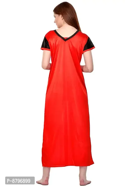 Attractive Red Satin Solid Nighty For Women-thumb4