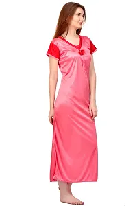 Attractive Light Pink Satin Solid Nighty For Women-thumb1