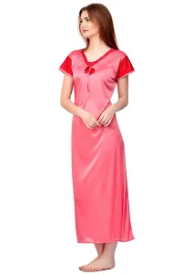 Attractive Light Pink Satin Solid Nighty For Women-thumb2