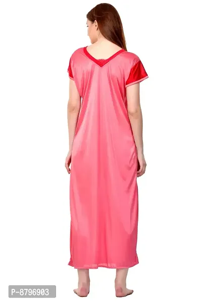 Attractive Light Pink Satin Solid Nighty For Women-thumb4