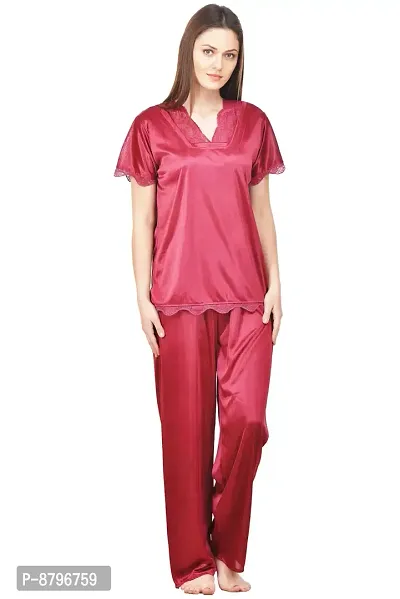 Attractive Solid Satin  Top  Pyjama and  Nighty For Women-thumb2