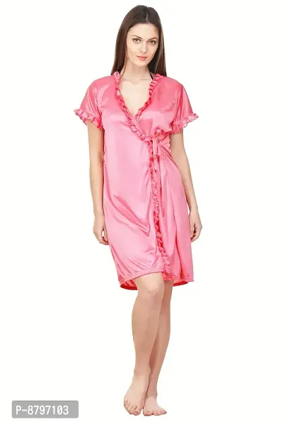 Attractive Solid Satin  Nighty And  Robe For Women-thumb3