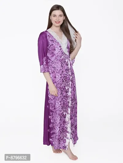 Beautiful Floral Printed Satin Nighty and Robe Set For Women-thumb4
