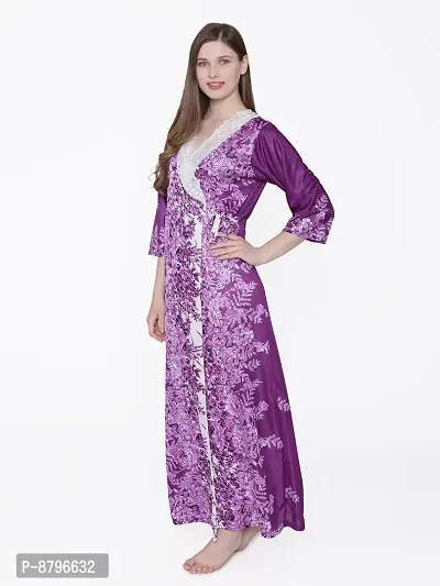 Beautiful Floral Printed Satin Nighty and Robe Set For Women-thumb5