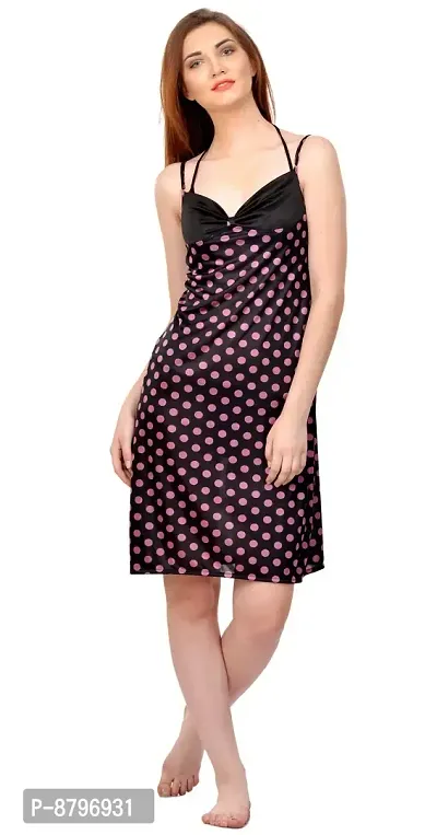 Attractive Polka Print Satin  Nighty And  Robe For Women-thumb2