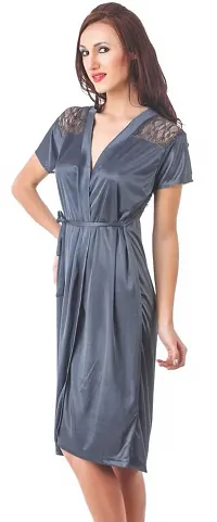 Attractive Solid Satin  Nighty  Robe For Women-thumb3