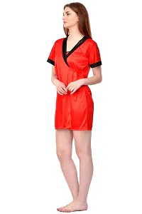 Attractive Red Satin Solid Robe For Women-thumb1