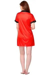 Attractive Red Satin Solid Robe For Women-thumb2