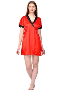 Attractive Red Satin Solid Robe For Women-thumb3