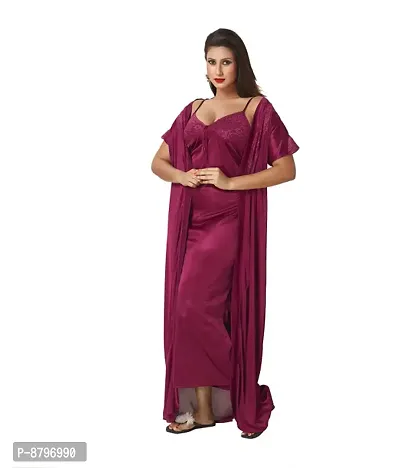 Attractive Solid Satin  Nighty  Robe For Women-thumb2