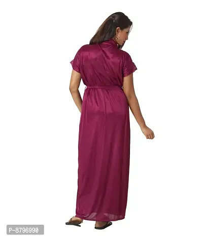 Attractive Solid Satin  Nighty  Robe For Women-thumb4