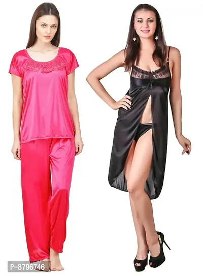 Attractive Solid Satin  Top  Pyjama and  Nighty For Women