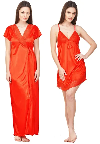 New In Satin Nighty With Robe Women's Nightwear 