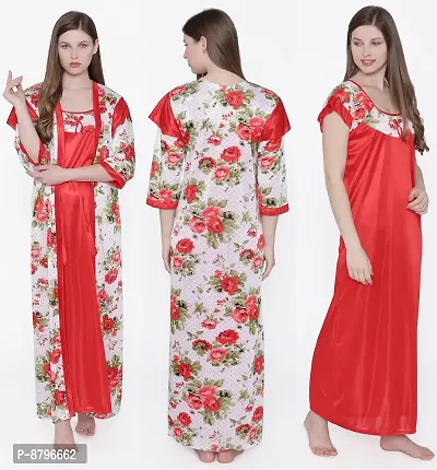 Beautiful Floral Printed Satin Nighty and Robe Set For Women-thumb0