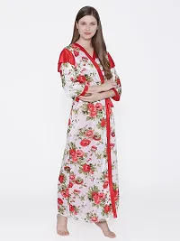 Beautiful Floral Printed Satin Nighty and Robe Set For Women-thumb4