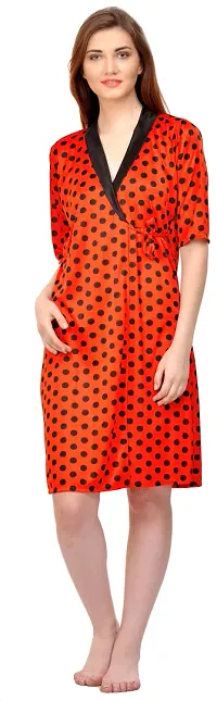 Attractive Polka Print Satin  Nighty And  Robe For Women-thumb1