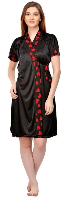 Attractive Black And Red Satin Printed Robe For Women-thumb1