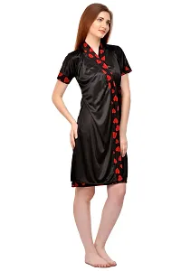 Attractive Black And Red Satin Printed Robe For Women-thumb2