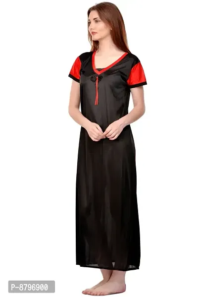 Attractive Black Satin Solid Nighty For Women-thumb2
