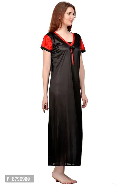 Attractive Black Satin Solid Nighty For Women-thumb3