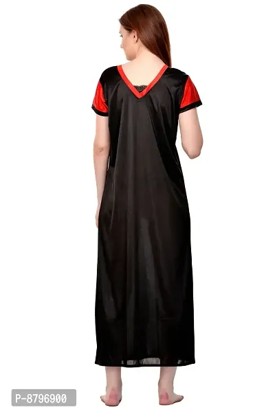 Attractive Black Satin Solid Nighty For Women-thumb4