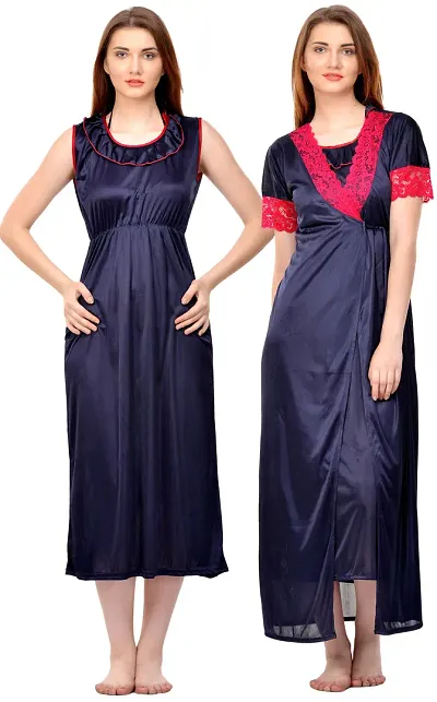 Hot Selling Satin Nighty With Robe Women's Nightwear 