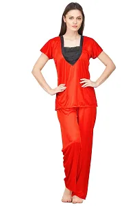 Attractive Solid Satin  Top  Payjama  Nighty For Women-thumb1