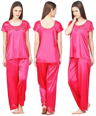 Beautiful Silky Satin Top And Pyjama Set For Women