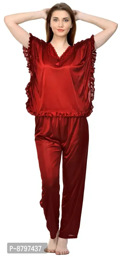Beautiful Solid Satin Top And Pyjama For Women-thumb0