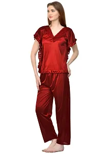 Beautiful Solid Satin Top And Pyjama For Women-thumb2