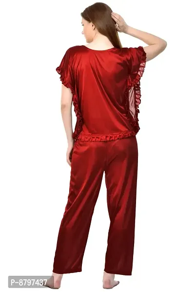 Beautiful Solid Satin Top And Pyjama For Women-thumb4