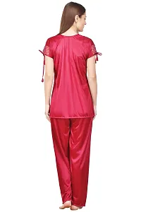 Beautiful Solid Satin Night Suit Set For Women Pack Of 3-thumb4