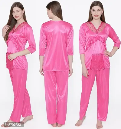 Beautiful Silky Satin Top And Pyjama Set For Women