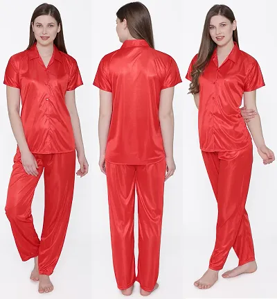 Beautiful Silky Satin Top And Pyjama Set For Women