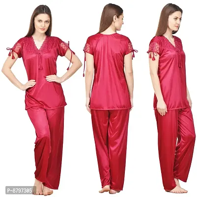 Beautiful Silky Satin Top And Pyjama Set For Women