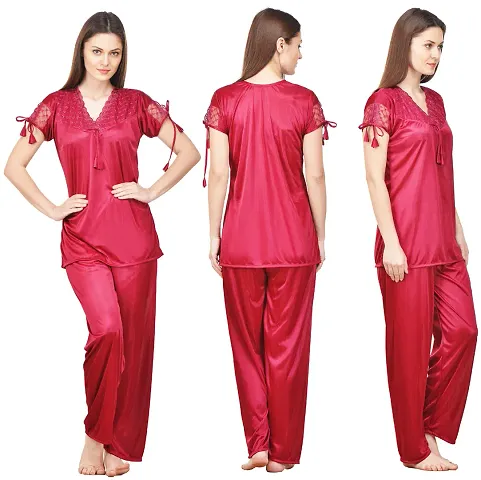 Beautiful Silky Satin Top And Pyjama Set For Women