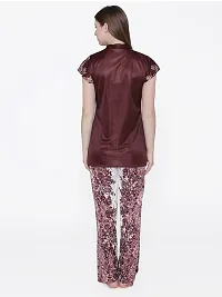 Beautiful Floral Print Satin Button Up Shirt and Long Leg Pyjama Set For Women-thumb3