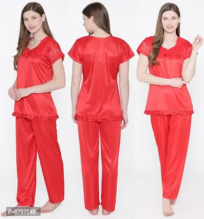 Beautiful Silky Satin Top And Pyjama Set For Women