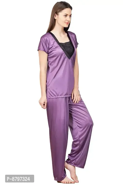 Beautiful Silky Satin Top And Pyjama Set For Women-thumb2