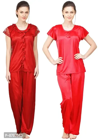 Beautiful Solid Satin Night Suits Pack Of 2