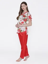 Beautiful Floral Print Satin Top and Long Leg Pyjama Set For Women-thumb1