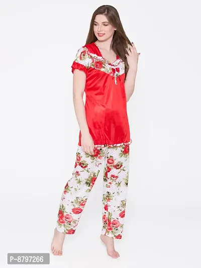 Beautiful Floral Print Satin Top and Long Leg Pyjama Set For Women-thumb2