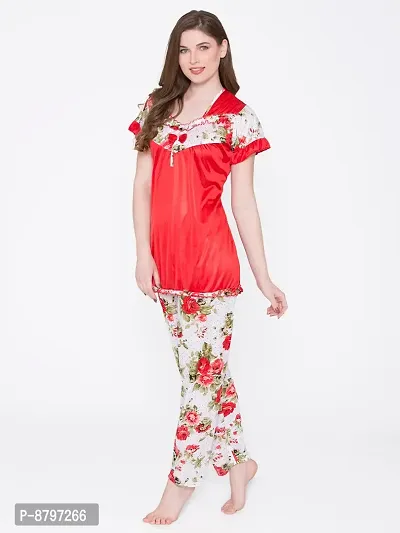 Beautiful Floral Print Satin Top and Long Leg Pyjama Set For Women-thumb3