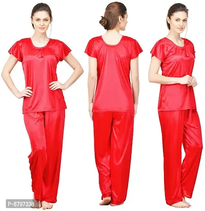 Beautiful Silky Satin Top And Pyjama Set For Women