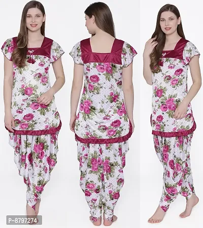 Beautiful Floral Print Satin Short Sleeve Top and Long Leg Dhoti Set For Women